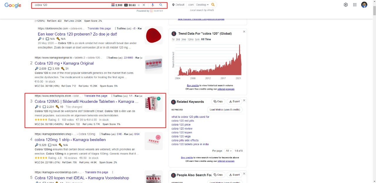 Google Organic Ranking Result with SEO